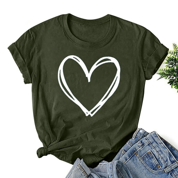 BLTIBY Valentine's Day Sweatshirt for Women Summer Spring Crewneck Short Sleeve Funny Love Heart Graphic Valentines Shirt Casual Valentines Fashion Pullover Top Green XL
