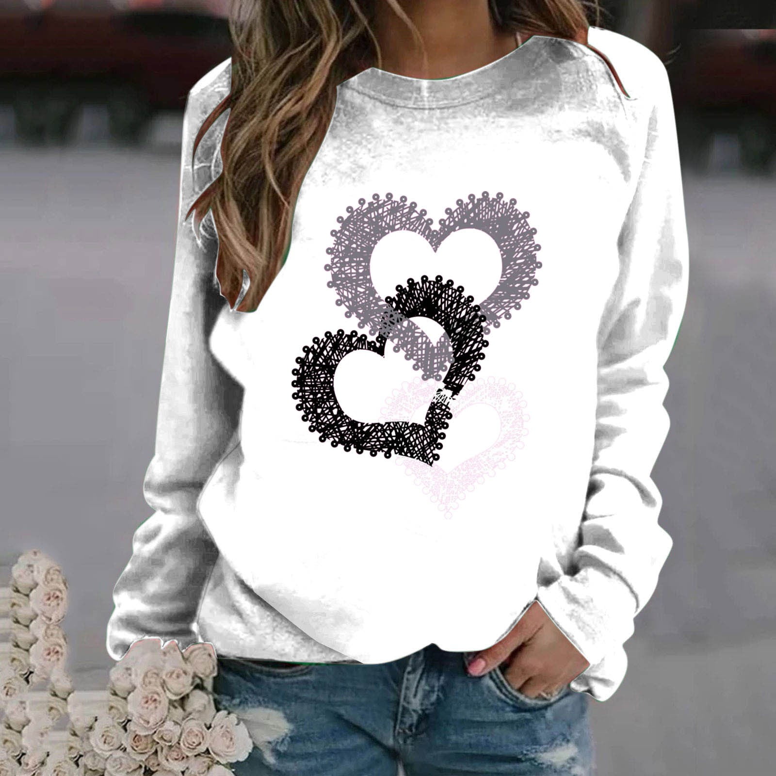 BLTIBY Valentine's Day Sweatshirts for Women Funny Love Heart Graphic