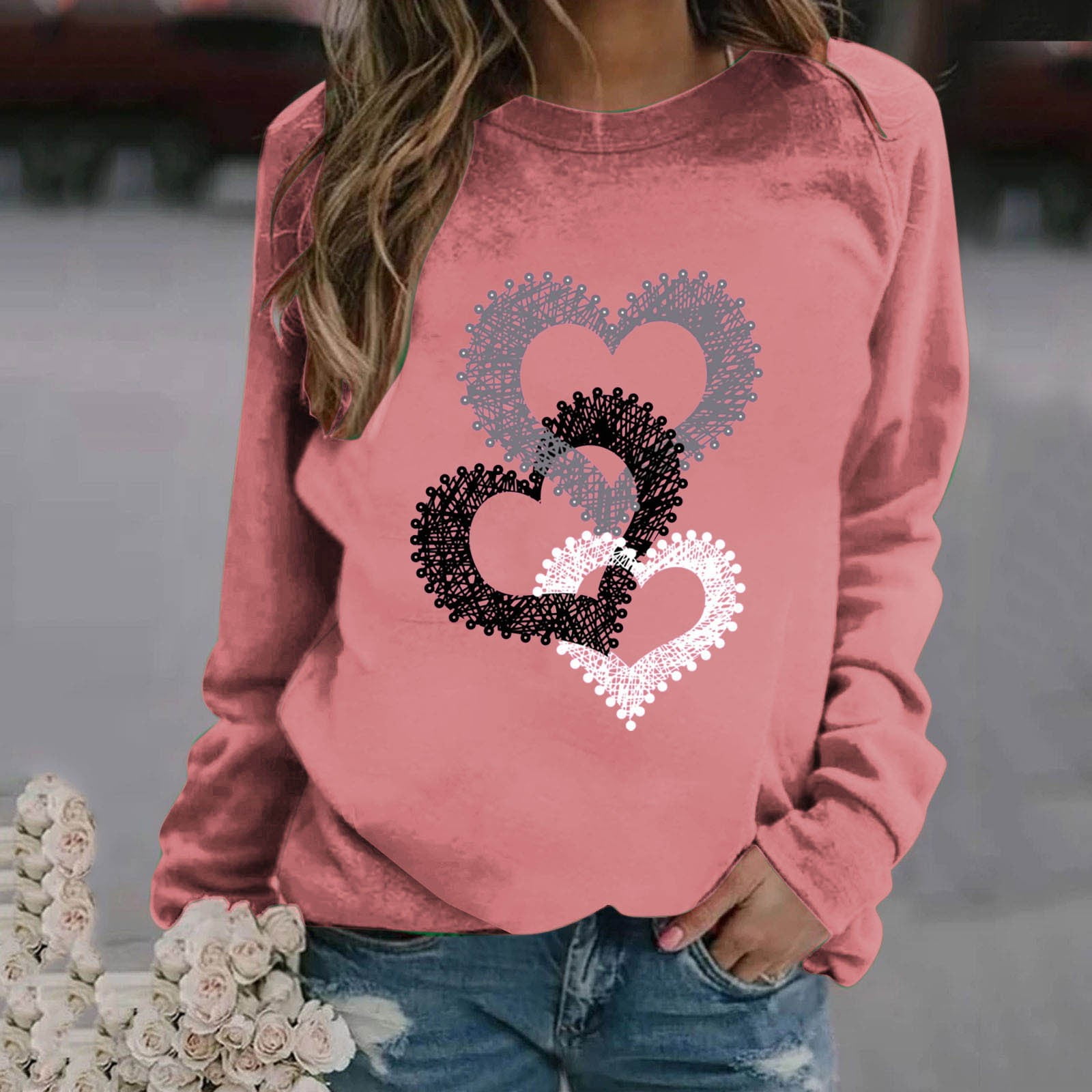 BLTIBY Valentine's Day Sweatshirts for Women Funny Love Heart Graphic
