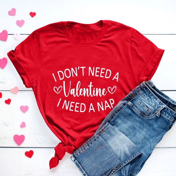 BLTIBY Valentine's Day Sweatshirts for Women Spring Summer Short Sleeve Crewneck Funny Love Heart Graphic Valentines Shirts Valentines Casual Fashion Pullover Tops Red 4 L