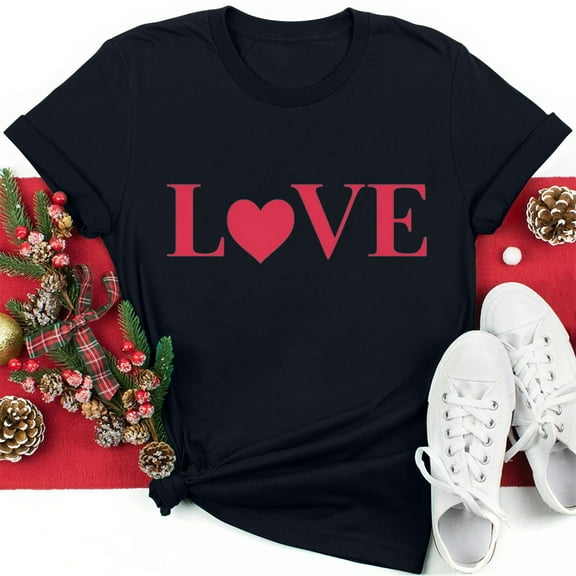 BLTIBY Valentine's Day Sweatshirts for Women Spring Summer Short Sleeve Crewneck Funny Love Heart Graphic Valentines Shirts Valentines Fashion Casual Pullover Tops Black 3XL