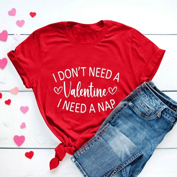 BLTIBY Valentine's Day Sweatshirts for Women Spring Summer Short Sleeve Crewneck Funny Love Heart Graphic Valentines Shirts Valentines Casual Fashion Pullover Tops Red 4 XL