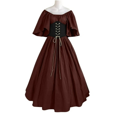 Sckarle Renaissance Dress For Women - Medieval Victorian Ball Gown With Corset & Flare Sleeves