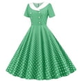 thumbnail image 1 of BLTIBY Vintage Dress for Women 1950s Cocktail Party Swing Dress Retro Casual Summer Short Sleeve Bowknot Polka Dot Printed Midi Gown Green XXL, 1 of 6
