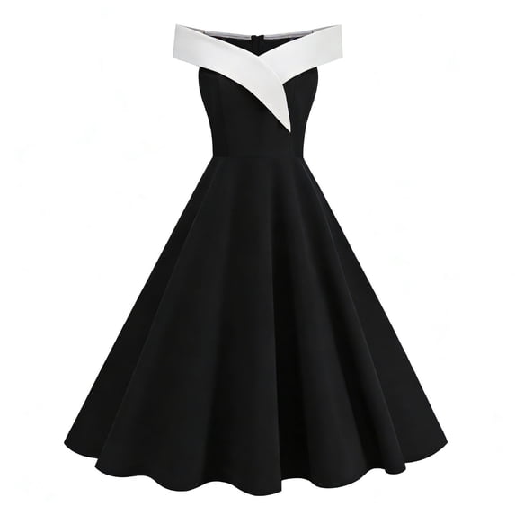 BLTIBY Vintage Midi Dress for Women Sleeveless Cocktail Swing Elegant V Neck One Shoulder A Line Holiday Evening Party Dresses Black XXL