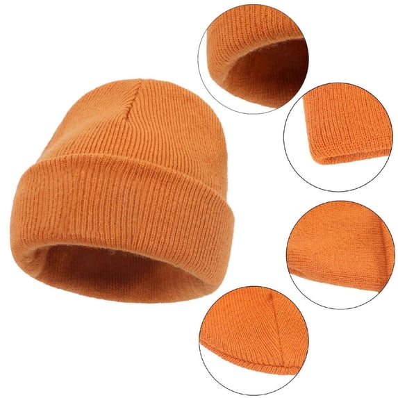 BLTIBY Warm Knit Beanie Hat for Women Men Winter Solid Color Thermal Stretch Cuffed Skull Cap for Outdoor Cold Weather Headwear Orange Free Size