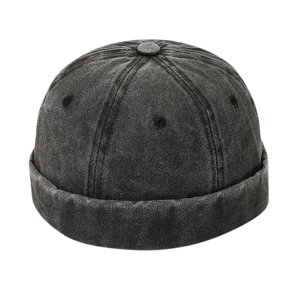 BLTIBY Washed Cotton Brimless Hats for Men Women Vintage Docker Beanie Cap Rolled Cuff Skullcap Hip Hop Hat Brimless Black Free Size