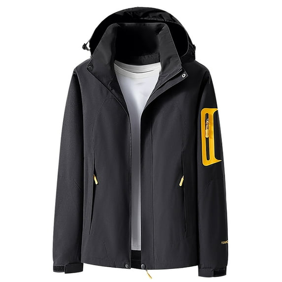 BLTIBY Waterproof Rain Jacket Hooded for Women Fall Winter Solid Colour Drawstring Lightweight Outdoor Raincoat with Pockets for Hiking Black 3XL