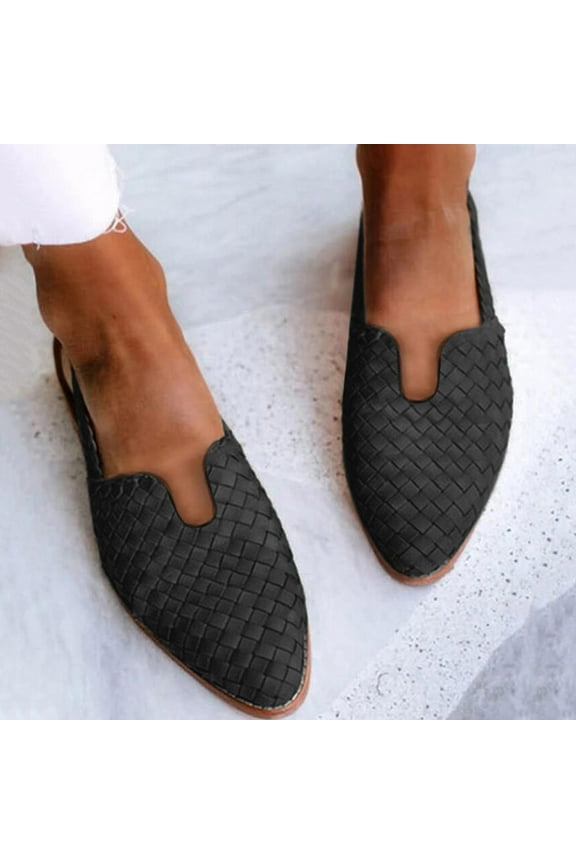 Weave Sandal for Women Fashion Pointed Toe Closed Toe Cutout Strap Buckle Low Heel Casual Shoes Summer Comfortable Flat Slides Mules Shoes 2025 Black 43