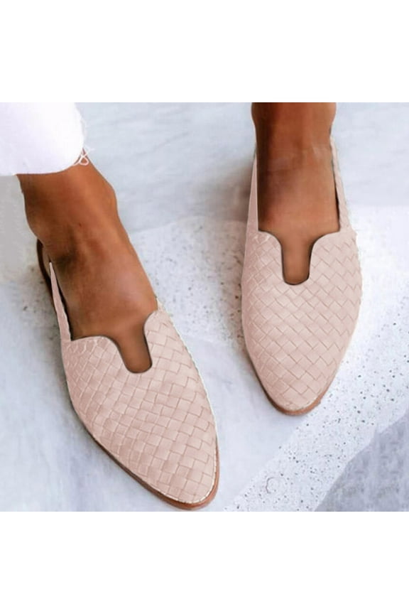 Weave Sandal for Women Fashion Pointed Toe Closed Toe Cutout Strap Buckle Low Heel Casual Shoes Summer Comfortable Flat Slides Mules Shoes 2025 Pink 42
