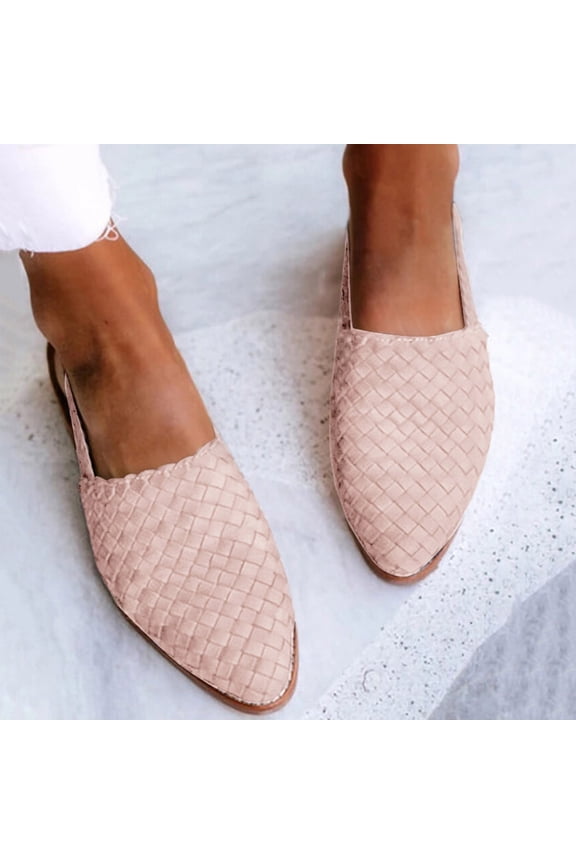 Weave Sandal for Women Fashion Pointed Toe Closed Toe Cutout Strap Buckle Low Heel Casual Shoes Summer Comfortable Flat Slides Mules Shoes Pink 35