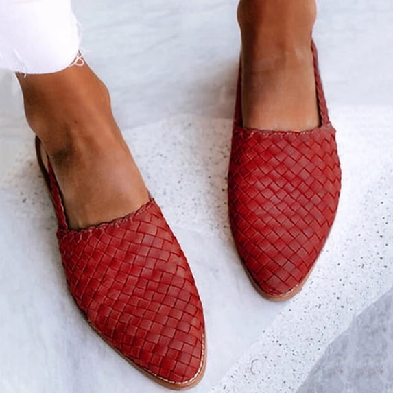 BLTIBY Weave Sandal for Women Fashion Pointed Toe Closed Toe Cutout Strap Buckle Low Heel Casual Shoes Summer Comfortable Flat Slides Mules Shoes Red 37