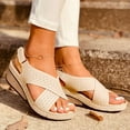 thumbnail image 1 of BLTIBY Wedge Sandals for Women Crisscross Band Comfortable Slip On Open Toe Wedges Elastic Ankle Strap Sandals Beige 35, 1 of 4