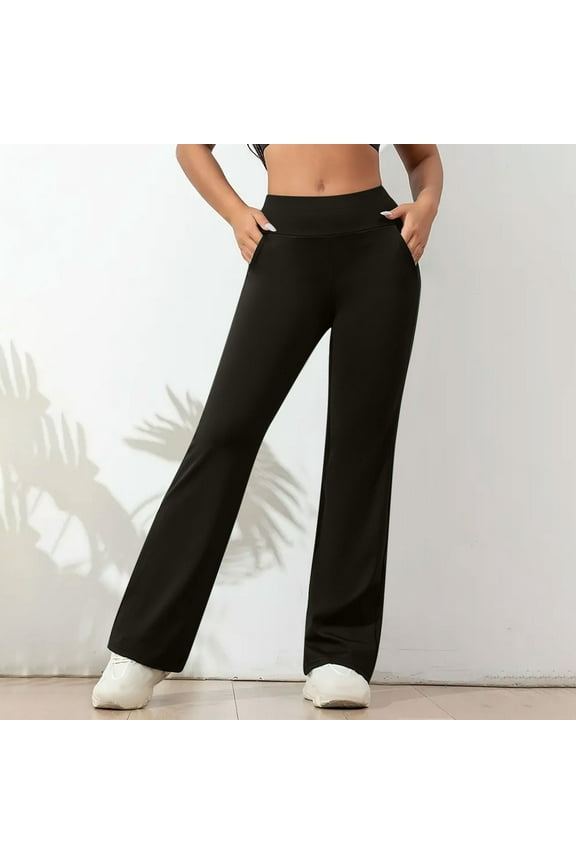 Wide Leg Pants for Woman High Waist Yoga Pant with Pockets Loose Stretch Dress Work Trousers Casual Lounge Sweatpants Black L