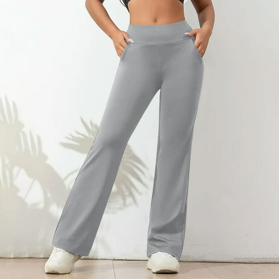 BLTIBY Wide Leg Pants for Woman High Waist Yoga Pant with Pockets Loose Stretch Dress Work Trousers Casual Lounge Sweatpants Gray L