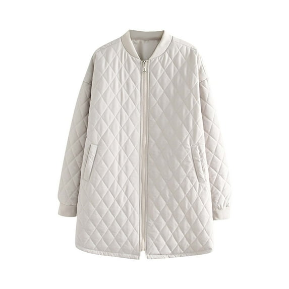 BLTIBY Winter Coats for Women Puffer Jacket Lady Warm Thicken Zip Mid Long Quilted Parka Fall Winter Casual Overcoat with Pockets White 5XL