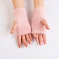thumbnail image 1 of BLTIBY Winter Fingerless Gloves for Women Men Solid Color Driving Gloves Warm Stretchy Mittens with Thumb Hole Pink Free Size, 1 of 4