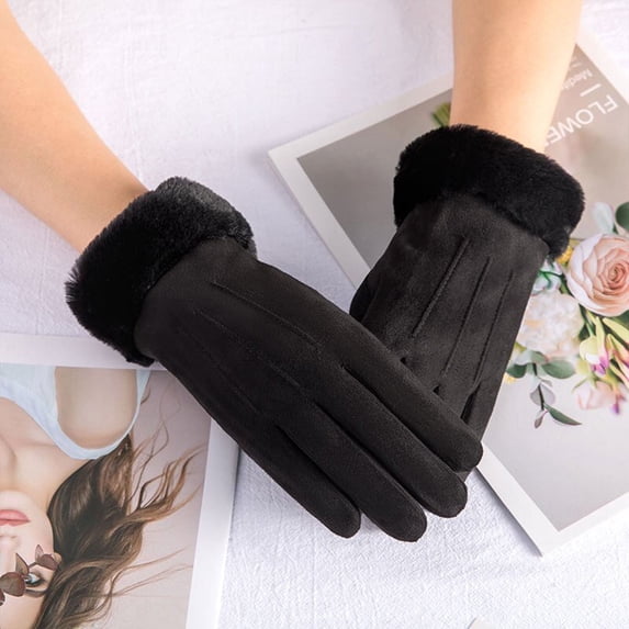 BLTIBY Winter Gloves for Women Touch Screen Cold Weather Thermal Warm Windproof Suede Gloves Soft Thick Fleece Lining Glove Black One Size
