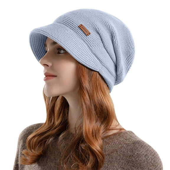 BLTIBY Winter Soft Knitted Hat for Women Warm Fleece Lined Baggy Slouchy Beanies Skullies Short Brim Outdoor Windproof Bonnet Gray One Size