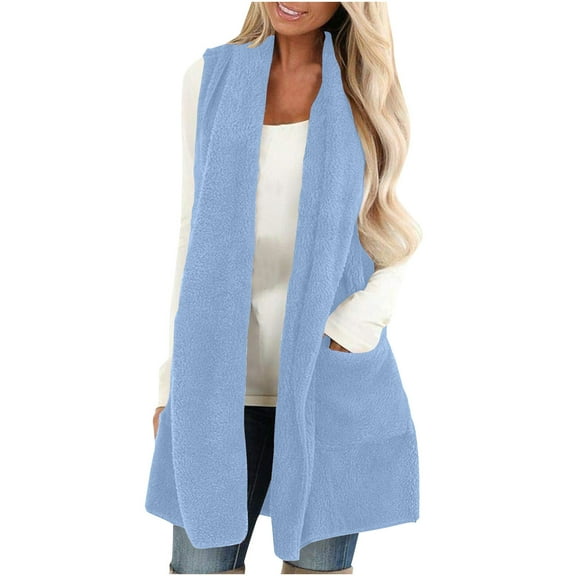 BLTIBY Winter Vest Coats for Women Puffer Winter Fall V Neck Jacket Lady Warm Thicken Button Long Casual Sleeveless Overcoat with Pockets 2024 Blue M