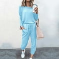 thumbnail image 1 of BLTIBY Women 2 Piece Outfits Sweatsuit Crop Round Neck Sweatshirt SweatPants Drawstring Lounge Matching Sweat Set 2025 Winter Trendy Clothes Sky Blue XL, 1 of 6