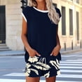 thumbnail image 1 of BLTIBY Women 2 Piece Sets Summer Short Sleeve Crew Neck Top Drawstring Shorts Casual Matching Outfits with Pockets Black 2 S, 1 of 6