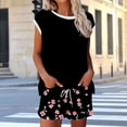 thumbnail image 1 of BLTIBY Women 2 Piece Sets Summer Short Sleeve Crew Neck Top Drawstring Shorts Casual Matching Outfits with Pockets Pink S, 1 of 5