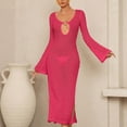 thumbnail image 1 of BLTIBY Women Beach Dress Swimsuit Crochet Swim Cover Up Summer Bathing Suit Swimwear Knit Long Sleeve Pullover 2025 Hot Pink M, 1 of 4
