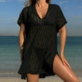 thumbnail image 1 of BLTIBY Women Beach Dress Swimsuit Crochet Swim V Neck Cover Up Summer Bathing Suit Swimwear Knit Short Sleeve Pullover 2025 Black Free Size, 1 of 5