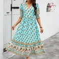 thumbnail image 1 of BLTIBY Women Boho Maxi Dresses Short Sleeve Summer Bohemian Printed V Neck Fashion Casual Loose Beach Long Dress Sky Blue XL, 1 of 6