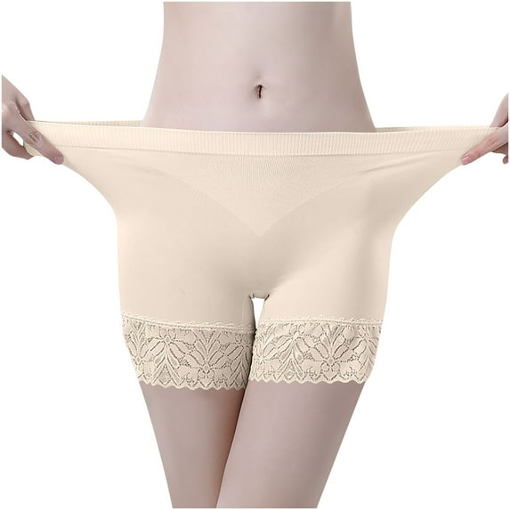 BLTIBY Women Boxer Briefs Shapewear Mid Waisted Tummy Control Solid Color Underwear Lace Body Shaper Shorts Beige Free Size