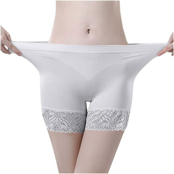 BLTIBY Women Boxer Briefs Shapewear Mid Waisted Tummy Control Solid Color Underwear Lace Body Shaper Shorts Gray Free Size
