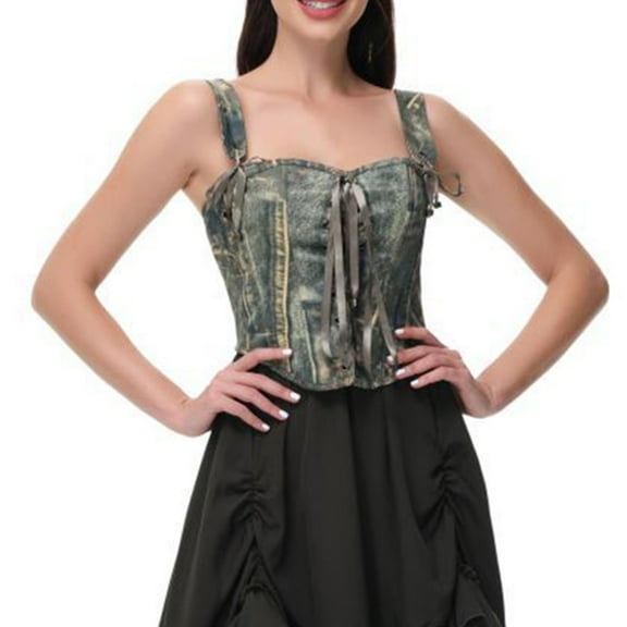 BLTIBY Women Bustier Corset Court Vintage Lace Up Body Shaper Adjustable Sleeveless Strap Vest Renaissance Medieval Waist Cincher for Halloween Green L