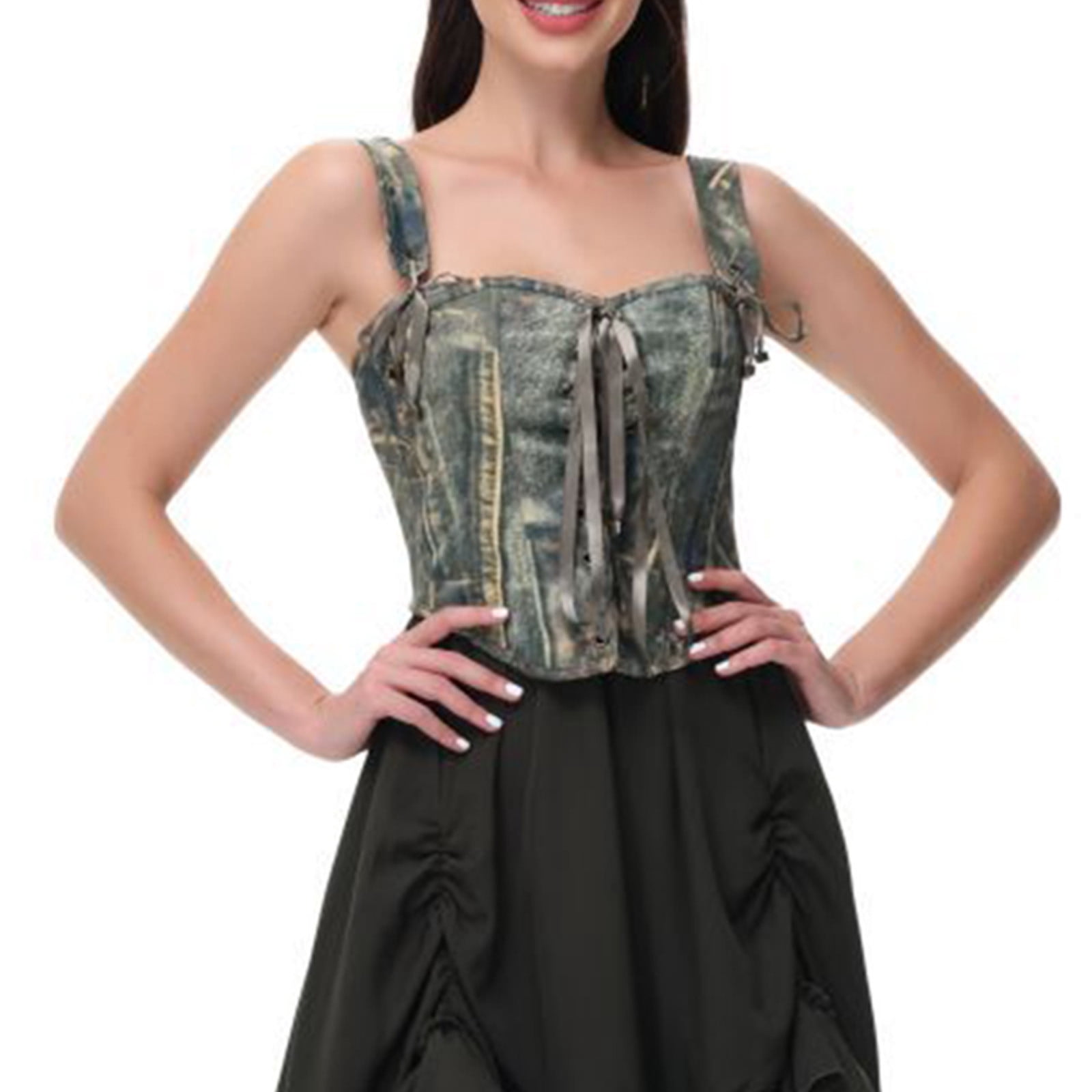BLTIBY Women Bustier Corset Court Vintage Lace Up Body Shaper ...