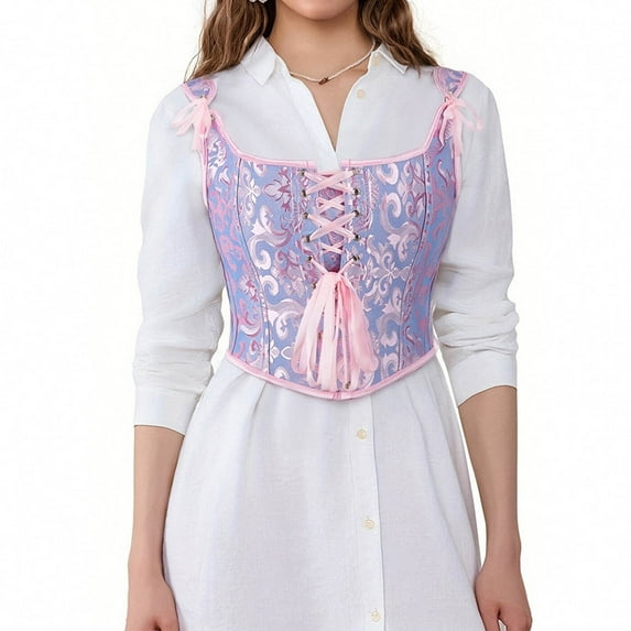 BLTIBY Women Bustier Corset Court Vintage Lace Up Body Shaper Adjustable Sleeveless Vest Renaissance Medieval Waist Cincher for Halloween Pink S
