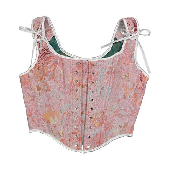 BLTIBY Women Bustier Corset Court Vintage Lace Up Body Shaper Adjustable Sleeveless Vest Tops Renaissance Medieval Waist Cincher Pink S