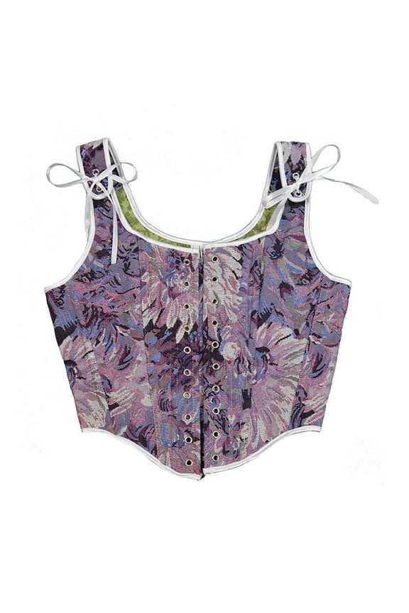 Women Bustier Corset Court Vintage Lace Up Body Shaper Adjustable Sleeveless Vest Tops Renaissance Medieval Waist Cincher Purple L