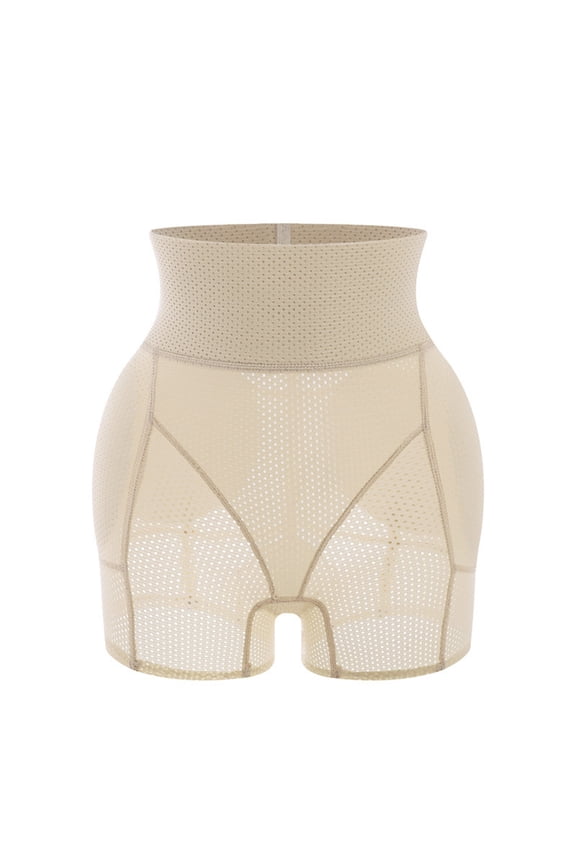 Women Butt Lifter Shapewear Mid/High Waisted Tummy Control Hollow Out Underwear Seamless Solid Color Breathable Body Shaper Shorts Beige 2 L