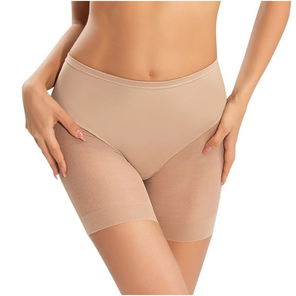 BLTIBY Women Butt Lifter Shapewear Mid Waisted Tummy Control Mesh Underwear Seamless Solid Color Body Shaper Shorts Beige L