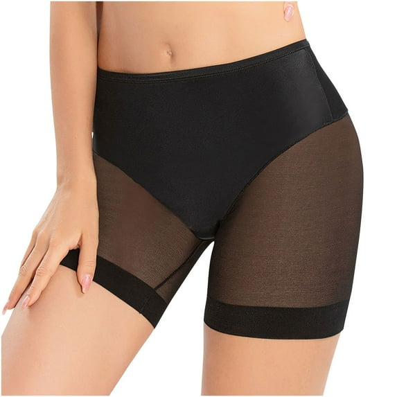 BLTIBY Women Butt Lifter Shapewear Mid Waisted Tummy Control Mesh Underwear Seamless Solid Color Body Shaper Shorts Black XXL