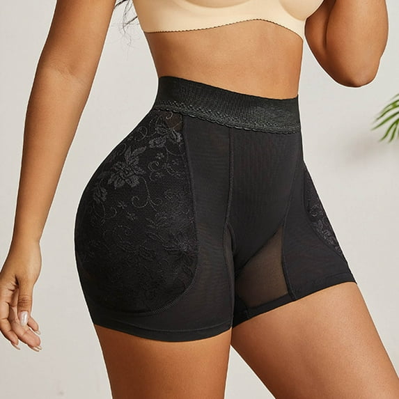 BLTIBY Women Butt Lifter Thicker Padded Shapewear Lace Underwear Seamless Fake Hip Enhancer Knickers Tummy Control Body Shaper Shorts Black S