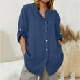 thumbnail image 1 of BLTIBY Women Button Down Shirts Autumn Long Sleeve Denim Solid Color Casual Blouses Lightweight Fashion Tops with Pockets 2024 Dark Blue S, 1 of 6