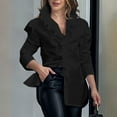 thumbnail image 1 of BLTIBY Women Button Down Shirts Autumn Long Sleeve Solid Color Casual Loose Jacket Blouses Lightweight Fashion Top with Pocket 2024 Black XXL, 1 of 6
