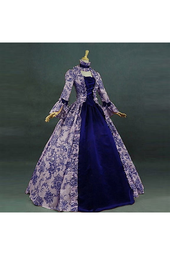 Women Court Gowns Dress Medieval Fall Winter Gothic Retro Solid Ball Gowns Lace Patchwork Flare Sleeve Premium Halloween Dresses 2024 Blue 4XL