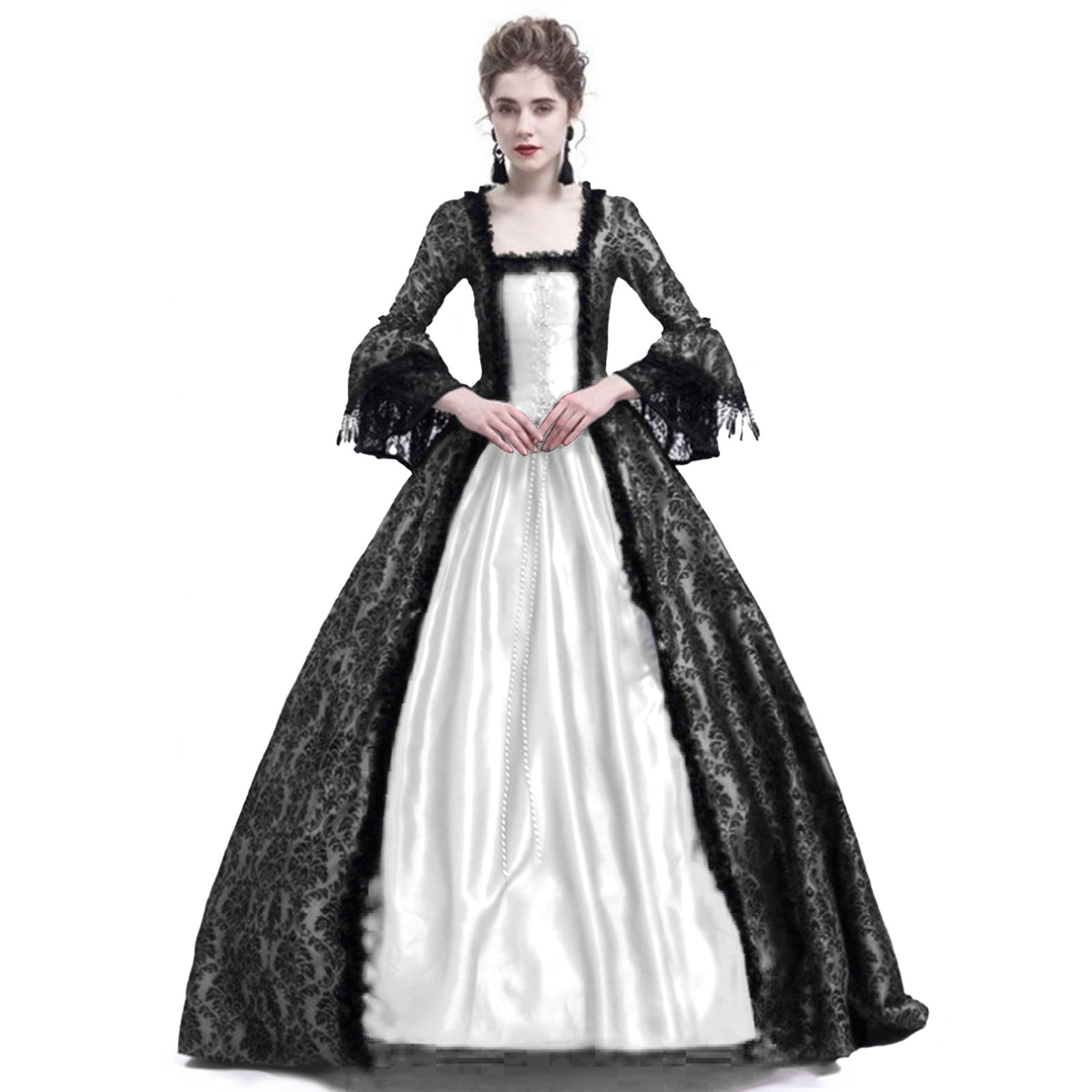 BLTIBY Women Court Gowns Dress Medieval Fall Winter Gothic Retro Solid ...