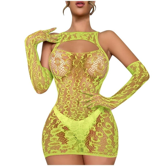 BLTIBY Women Erotic Lingerie Fishnet Bodystockings Underwear Halter Neck Cutout Full Body Jumpsuit Teddy Bodysuit See Through(Lingerie and underwear not included) Yellow Free Size