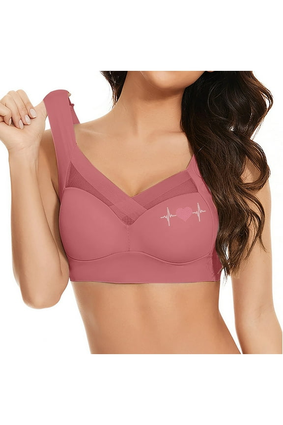 Women Everday Bra Seamless Wireless Printed Sports Underwear Lightly No Underwire Comfortable Breathable Bras Hot Pink 6XL