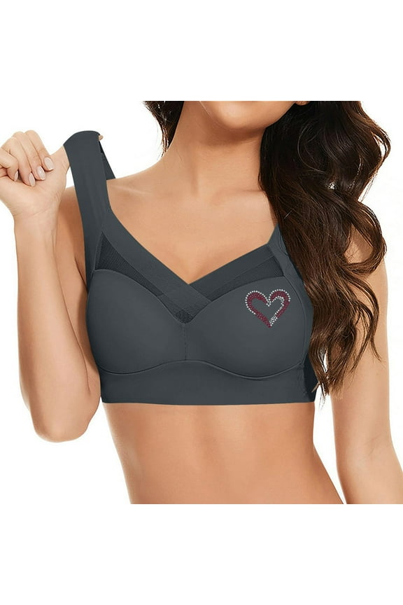 Women Everday Bra Seamless Wireless Printed Sports Underwear No Underwire Fashion Breathable Comfort Bras Gray 6XL