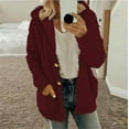 thumbnail image 1 of BLTIBY Women Fleece Jacket Coat Hooded Winter Fall Plush Peacoat Loose Casual Button Cardigan Overcoat Long Sleeve Tops with Pockets Red XXL, 1 of 6