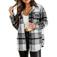 thumbnail image 1 of BLTIBY Women Fleece Jacket Shirt Fall Winter Flannel Plaid Printed Peacoat Casual Loose Button Cardigan Overcoat Long Sleeve Tops with Pockets Gray S, 1 of 3